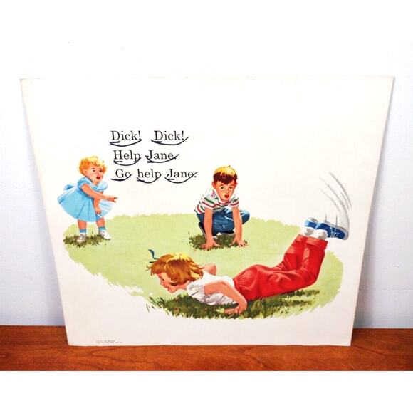 VTG 1960’s Dick Jane and Sally Oversized Teachers Big Book Poster Card 5 9/10 - Picture 1 of 6